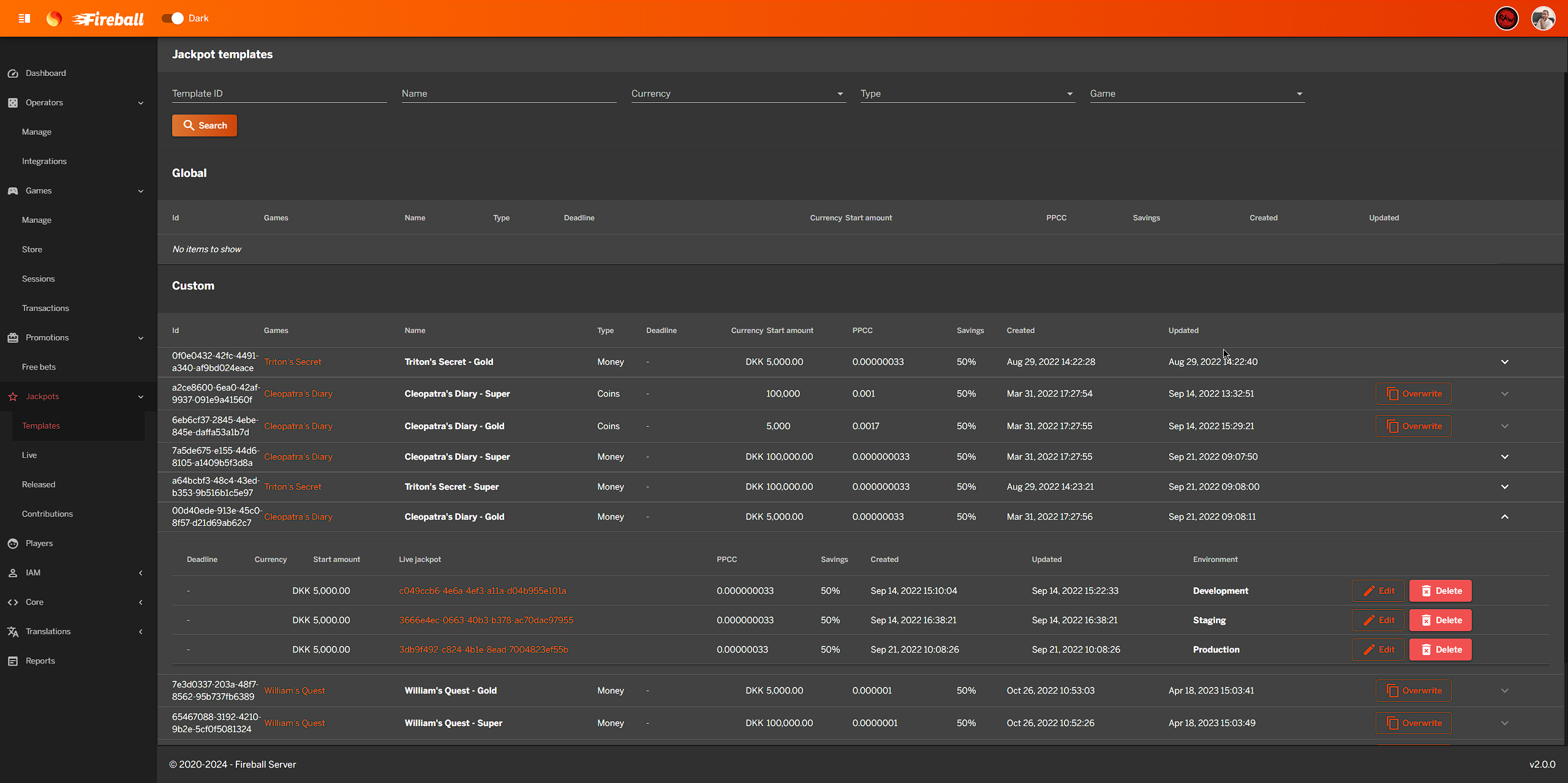 Jackpots / Templates