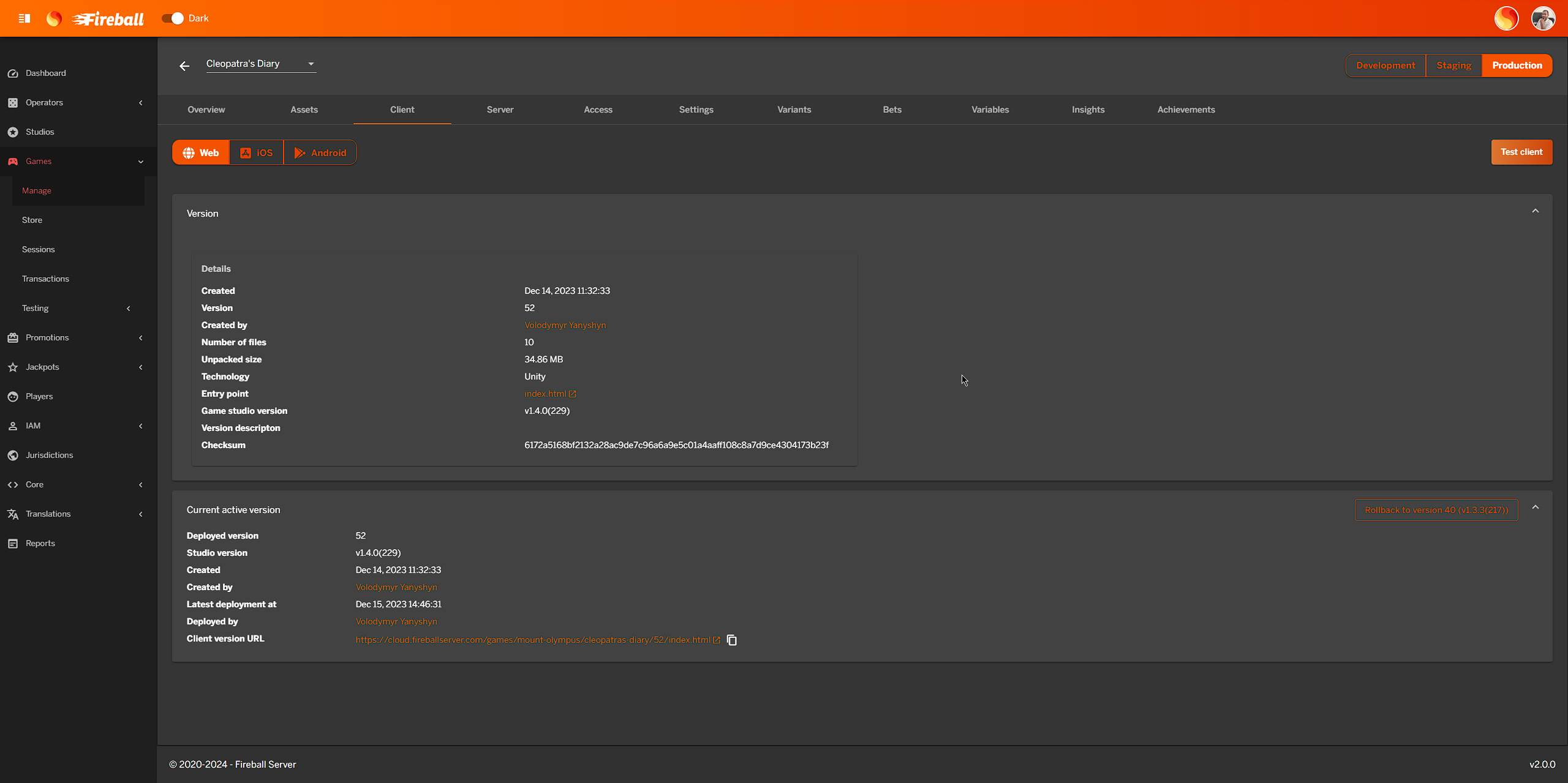 Game’s profile / Client settings